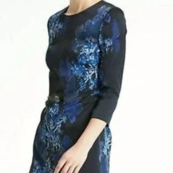 Banana Republic Crew Neck 3/4 Sleeve Peplum Fit And Flare Dress sz 8P - Picture 1 of 13